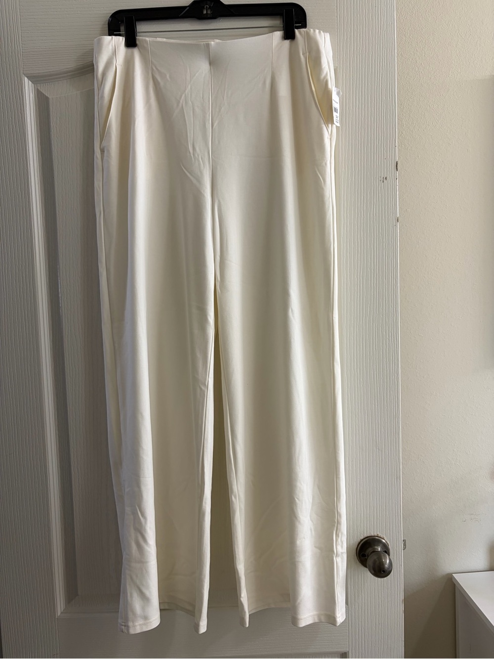 Cato Cream Wide-Leg Pull-On Pants with Pockets